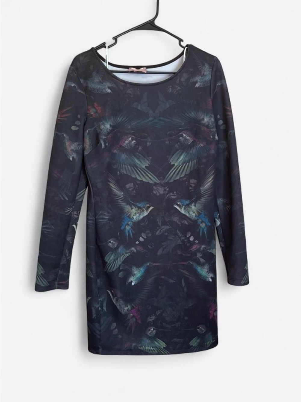 Romeo & Juliet Couture Black Long-Sleeve Bird & Floral Print Dress